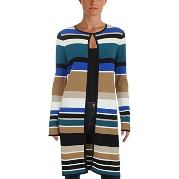 Calvin Klein Womens Multicolor Striped Long Cardigan Sz XL Office Casual Classic - Picture 1 of 16